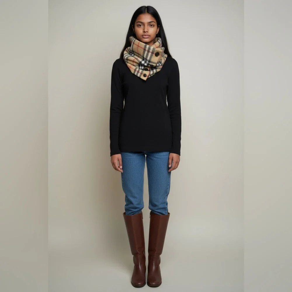 Burberry Vintage Check Snood in Tan and Black - Picture 8 of 16
